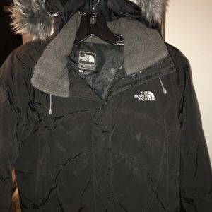 North face down coat with detachable faux fur trim
